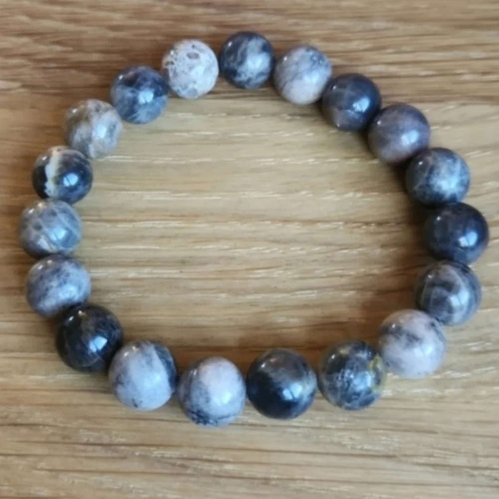 Gray Sunstone Beaded Stretch Bracelet | Handmade